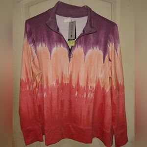 Ideology Women's Purple and Pink Trio Tie-Dye Quarter-Zip Size 1X
